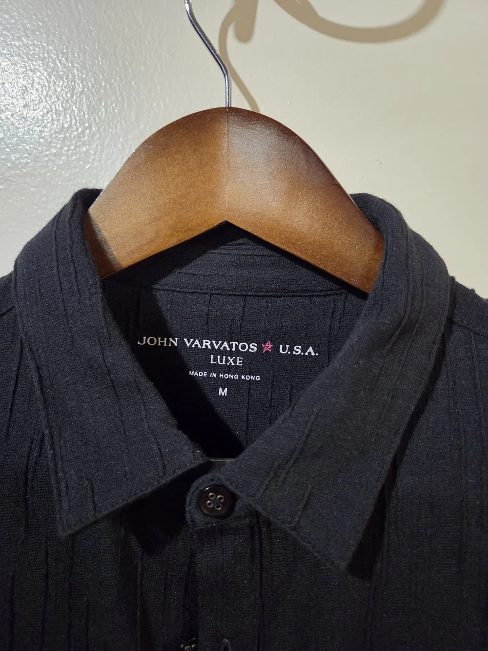 John Varvatos Luxe Black Knit Button-Up Shirt - M - Picture 1 of 3